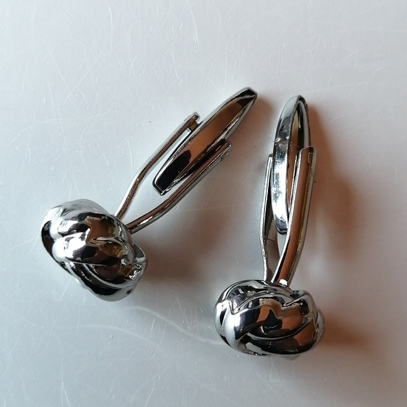 Stainless Steel Love Knot Cufflinks Sophisticated Elegant Black Tie Event - Picture 6 of 9